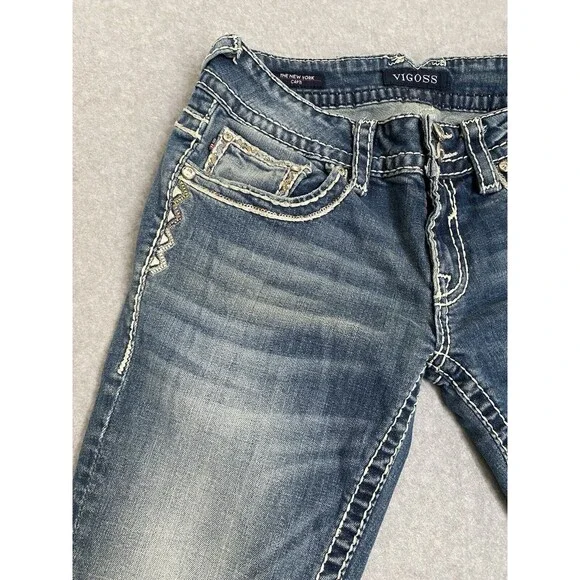 Vigoss Jeans Capri Bling Women's 27 Denim Blue New York Capri‎ Y2K Pants Gems - Picture 12 of 16